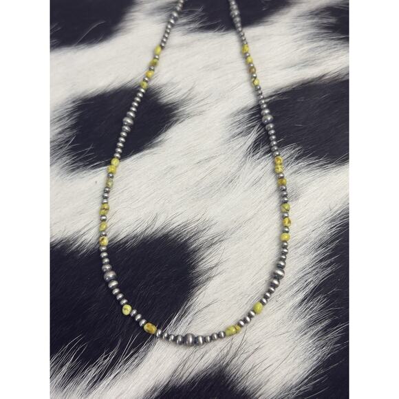 Native American Sterling Silver Palomino Turquoise Navajo Pearl Necklace 18”-20” - Picture 2 of 9